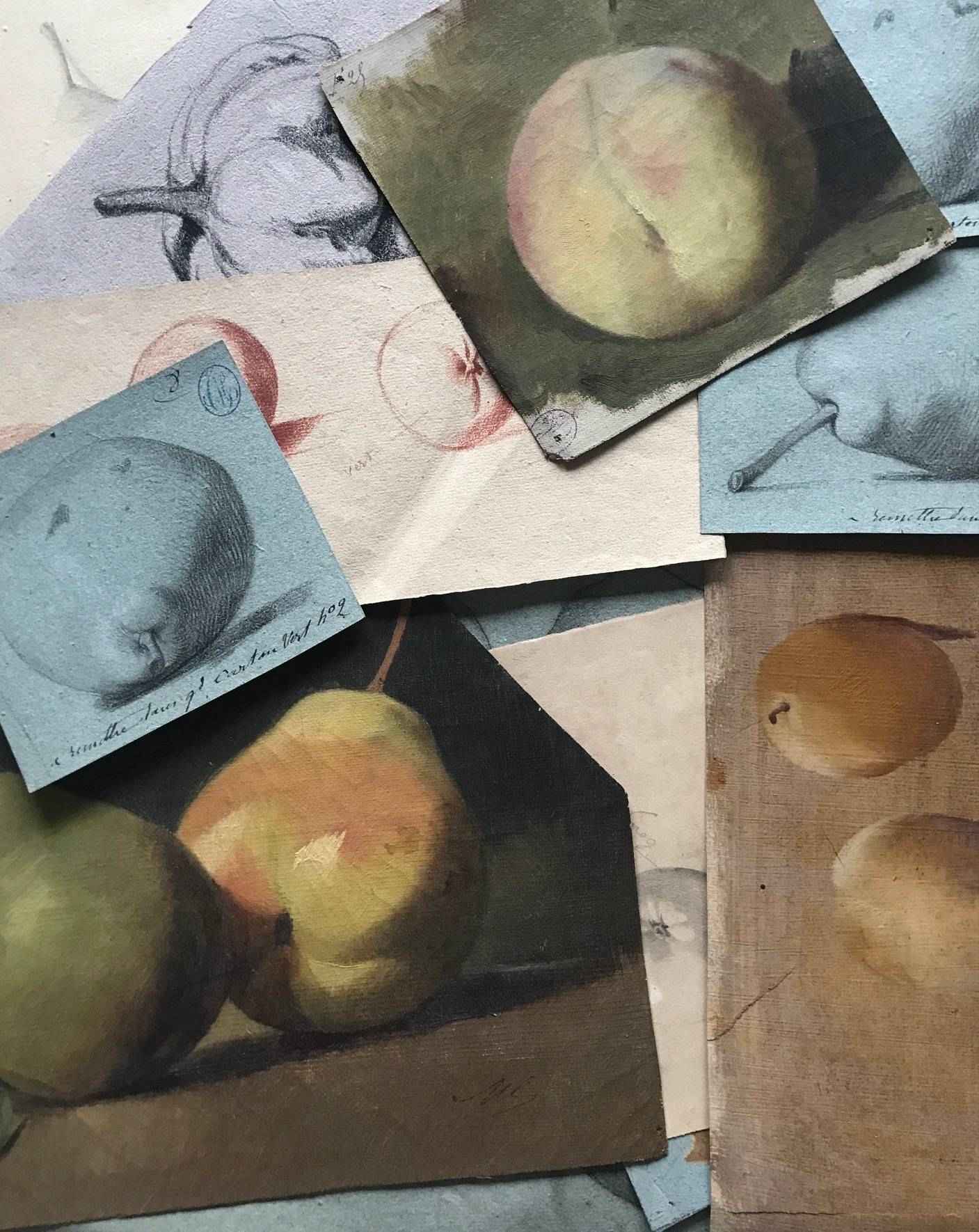 Etudes de fruits. 17 dessins et peintures d'un même artiste.