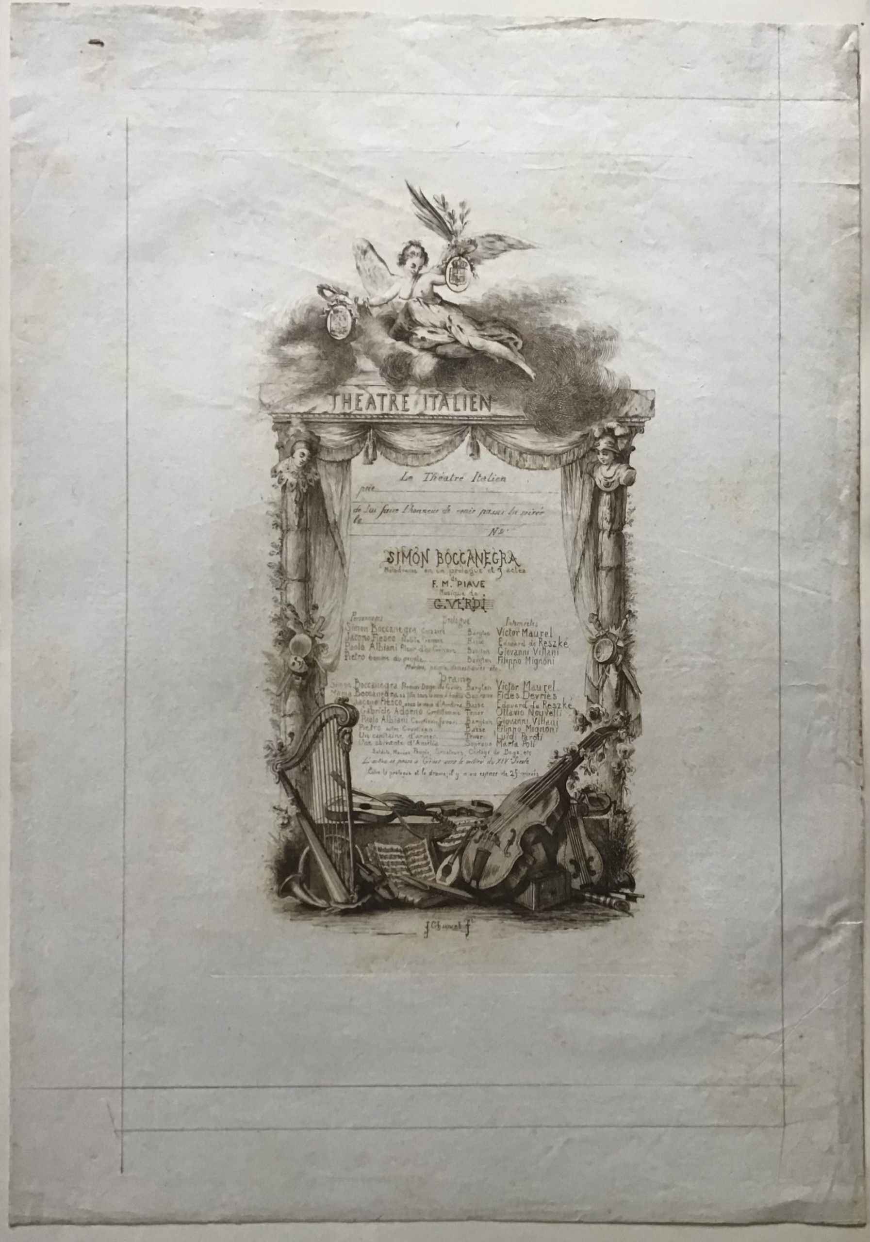 Jules Adolphe Chauvet. Théâtre italien. Simon Boccanegra. Invitation.