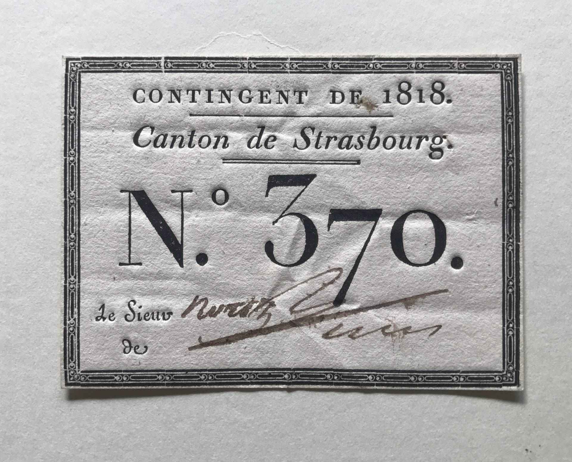 Conscription. Numéro de tirage au sort.