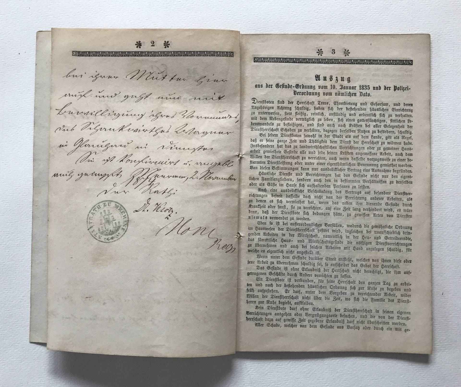 Gesinde-Zeugniss- Buch. Livre de certificats de service.